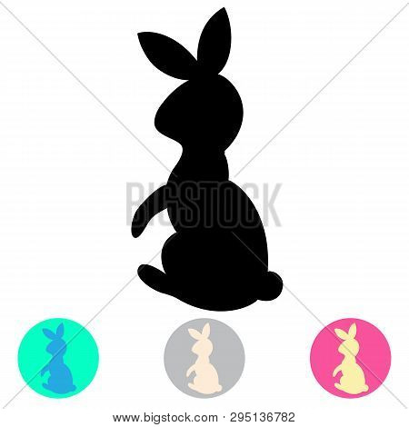 Vector Illustration Of Black Silhouette Of Hare. Isolated On White Background.