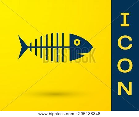 Blue Fish Skeleton Icon Isolated On Yellow Background. Fish Bone Sign. Vector Illustration