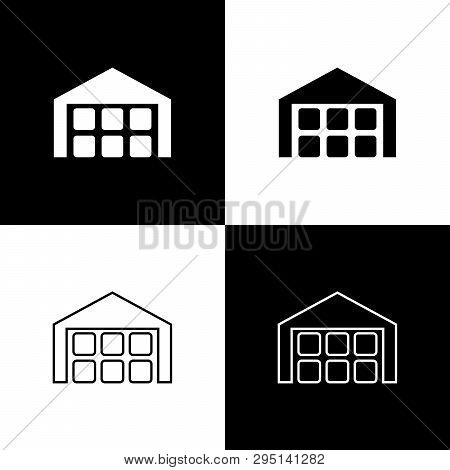 Set Warehouse Icons Isolated On Black And White Background. Line, Outline And Linear Icon. Vector Il