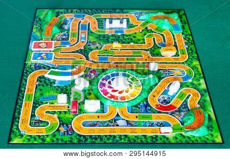 Moscow, Russia - April 3, 2019: Playfield Of The Game Of Life Board Game. This Board Game Was Create