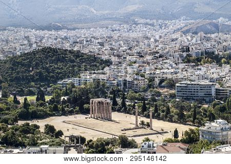 View Of Athens With Temple Of Zeus Olimpo And Panathenaic Stadium