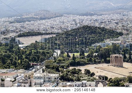 View Of Athens With Temple Of Zeus Olimpo And Panathenaic Stadium