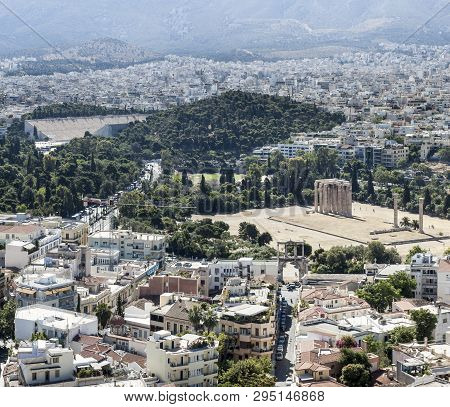 View Of Athens With Temple Of Zeus Olimpo And Panathenaic Stadium