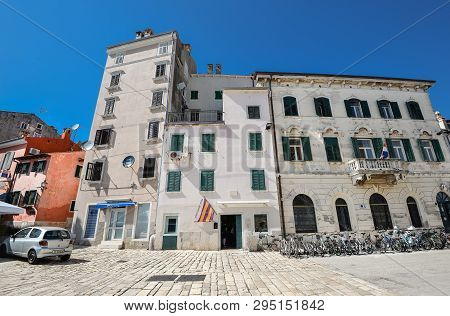 Rovinj, Croatia - May 22, 2018: View On Old Buildings Of Coastal Town Of Rovinj, Istria, Near Adriat