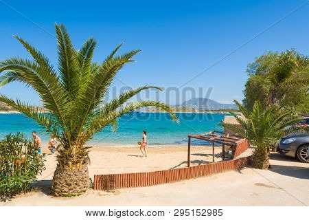 Crete, Greece - May 1,2015: Marathi Beach With Fine Sand And Shallow Calm Water. West Crete, Greece
