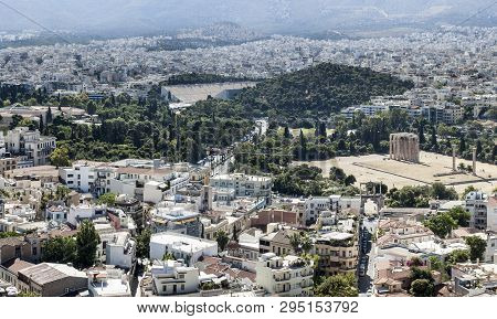 View Of Athens With Temple Of Zeus Olimpo And Panathenaic Stadium