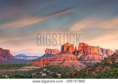 Sedona, Arizona, USA at Red Rock State Park at dusk.