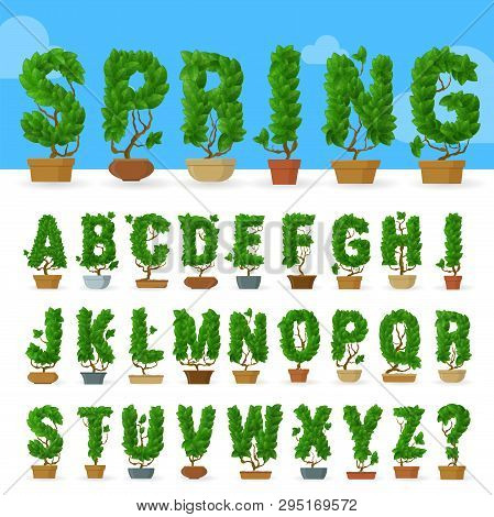 Green Leaf Vector Abc Typeface Font Vector Character Set. .