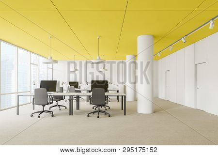 Yellow Ceiling Open Space Office Interior