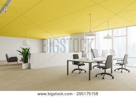Corner Of Modern Office Workplace With Armchair