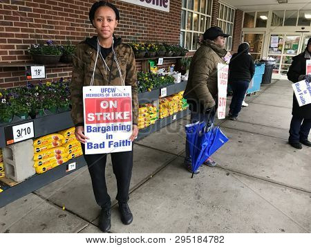 NORWALK, CT,  USA - APRIL12, 2019: People on strike are standing outside Stop and Shop on 385 Connecticut Avenue.