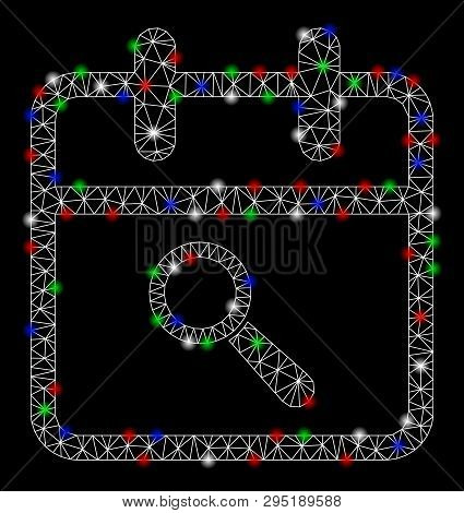 Bright Mesh Audit Day With Lightspot Effect. White Wire Frame Triangular Mesh In Vector Format On A 