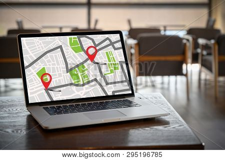 Gps Map To Route Destination Network Connection Location Street Map With Gps Icons Navigation