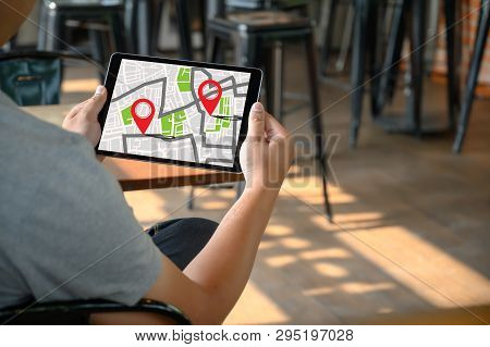 Gps Map To Route Destination Network Connection Location Street Map With Gps Icons Navigation