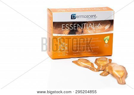 Kuala Lumpur, Malaysia, April 14, 2019: Essential 6 Spot-on Dermo-cosmetic Product For Dogs Provides