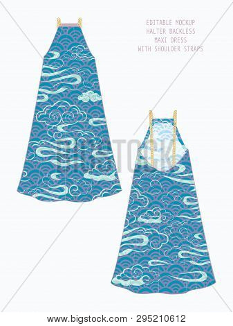 Editable Vector Dress Mockup. Template For Showcasing Fabric Pattern Design. Technical Illustration 