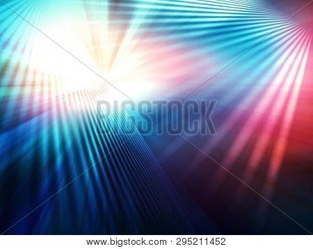 abstract geometric background of intersected planes with divergent bundles of straight colourful rays of light