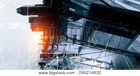 Abstract blue industrial building fasades background
