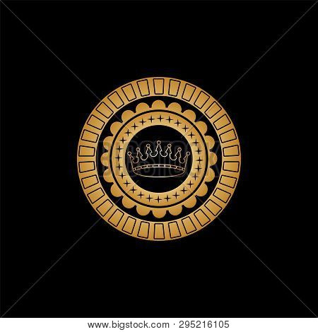 Circular Ornament With A Flower Pattern, Small Four-pointed Asterisks And A Gold Crown In The Center