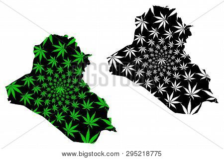 Iraq - Map Is Designed Cannabis Leaf Green And Black, Republic Of Iraq Map Made Of Marijuana (marihu