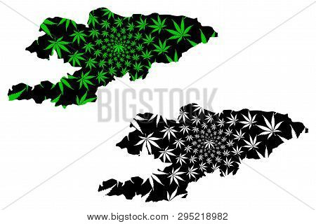 Kyrgyzstan - Map Is Designed Cannabis Leaf Green And Black, Kyrgyz Republic (kirghizia) Map Made Of 