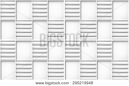 3d Rendering. Modern Seamless Gray Wood Panel In Square Frane Pattern Design Texture Wall Background