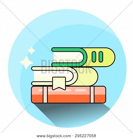 Colorful Books Icon. Vector Modern Flat Kawaii Illustration Isolated On White Background. Symbol Of 
