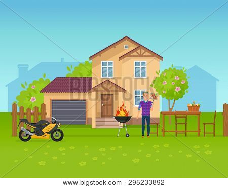 Summer Outdoor Picnic In Yard Of Private House, Cottage.