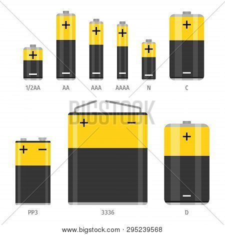 Alkaline Battery Different Sizes Vector Icons Set