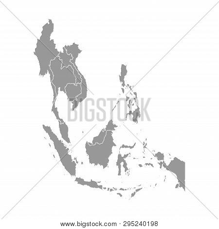 Vector Illustration With Simplified Map Of Asian Countries. South East Region. States Borders Of Mya