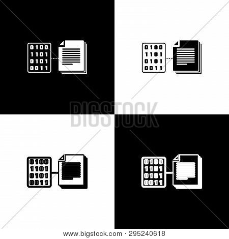 Set Smart Contract Icons On Black And White Background. Blockchain Technology, Cryptocurrency Mining