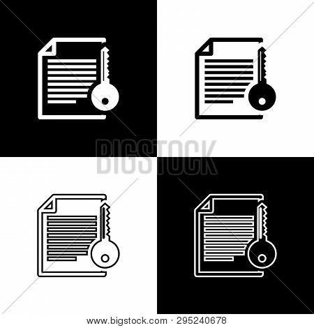 Set Smart Contract Icons On Black And White Background. Blockchain Technology, Cryptocurrency Mining