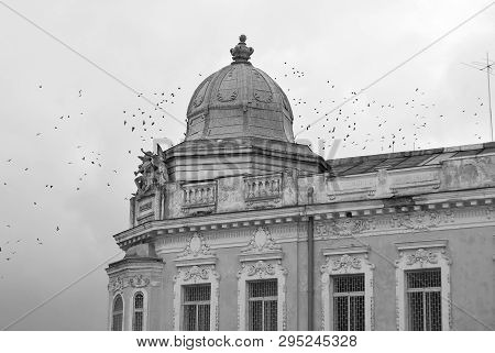 Botosani, Romania. Europe. Element Of Architecture. Building On The Sky Background.
