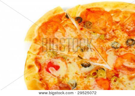 Margarites pizza portre Mozzarella peyniri, domates ve zeytin