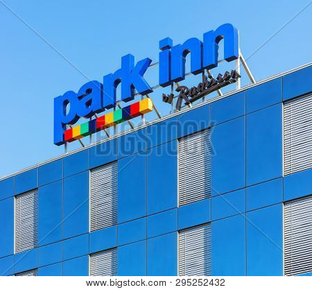 Rumlang, Switzerland - September 30, 2016: Upper Part Of The Building Of The Hotel Park Inn By Radis
