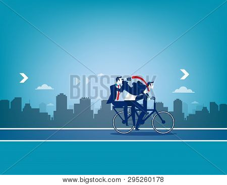 Business Teams Riding Bicycle To Success. Concept Business Vector Illustration.