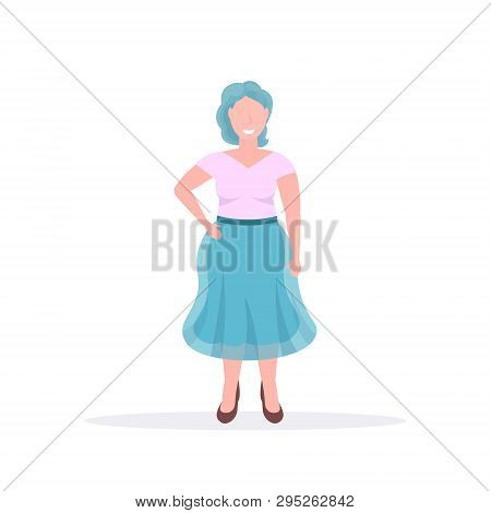 Fat Obese Casual Woman Standing Pose Smiling Overweight Lady Obesity Concept Female Cartoon Characte