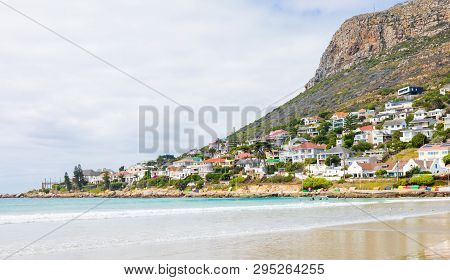 Cape Town, South Africa - March 13 2019: Fish Hoek Beach On A Cloudy Day