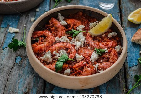 Prawn In Tomato Sauce With Feta Cheese, Greek Cuisine