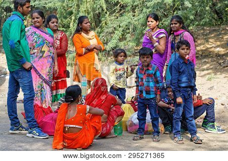 Jaipur, India, October 27, 2017 : Indian Family At Galtaji (khole Ke Hanuman Ji). This Is An Ancient