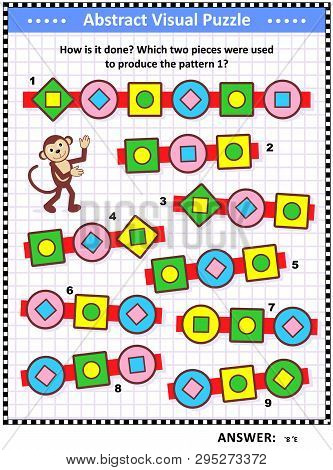 Iq, Memory And Spacial Skills Training Abstract Visual Puzzle: How Is It Done? Which Two Pieces Were