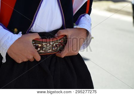 Folk Of Sardinia, Detail Of A Traditional Sardinian Costume