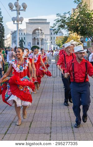 Timisoara, Romania - July 6, 2017: Dancers From Puerto Rico In Traditional Costume Present At The In