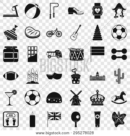 Play Icons Set. Simple Style Of 36 Play Icons For Web For Any Design