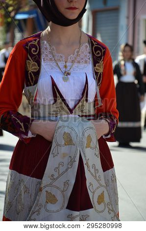 Folk Of Sardinia, Detail Of A Traditional Sardinian Costume
