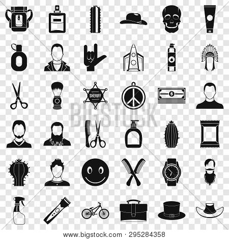 Barber Icons Set. Simple Style Of 36 Barber Icons For Web For Any Design