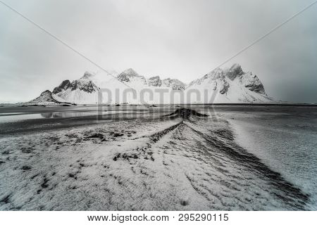 Vestrahorn In A Winterstorm At Stokksnes, Iceland