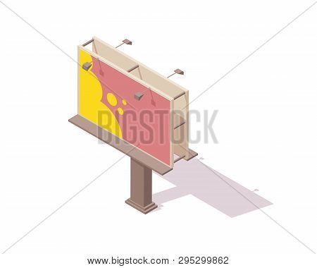 Billboard Isometric Vector Illustration. Template Of City Bigboard With Lights For Marketing Or Prom