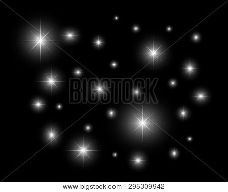Glitter Effect With Black Isolated Background. White Magic Shine Decorative Elements.
