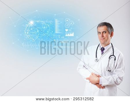 Middle aged neurologist showing the test result 